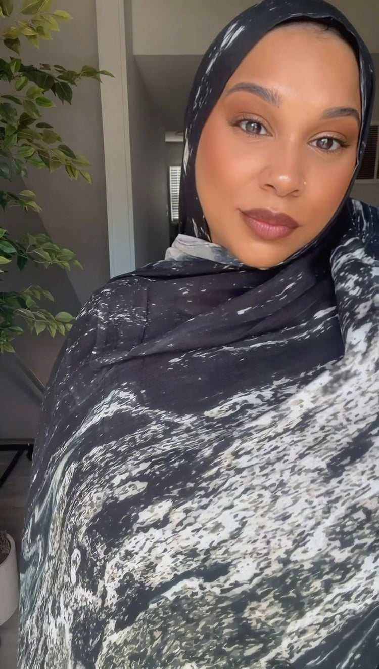 Printed Modal Hijab- Marble Eclipse