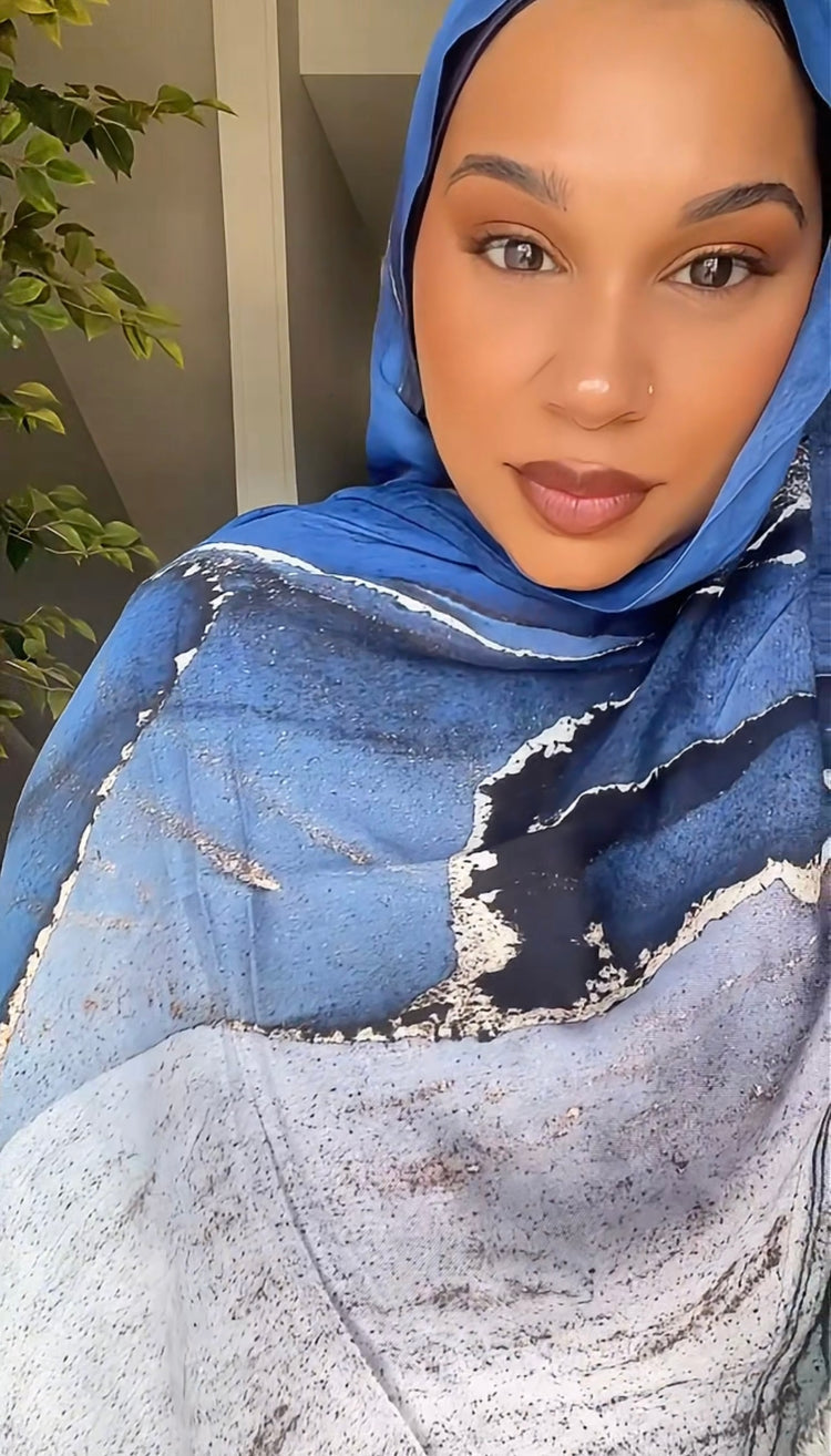 Printed Modal Hijab- Blue Midnight