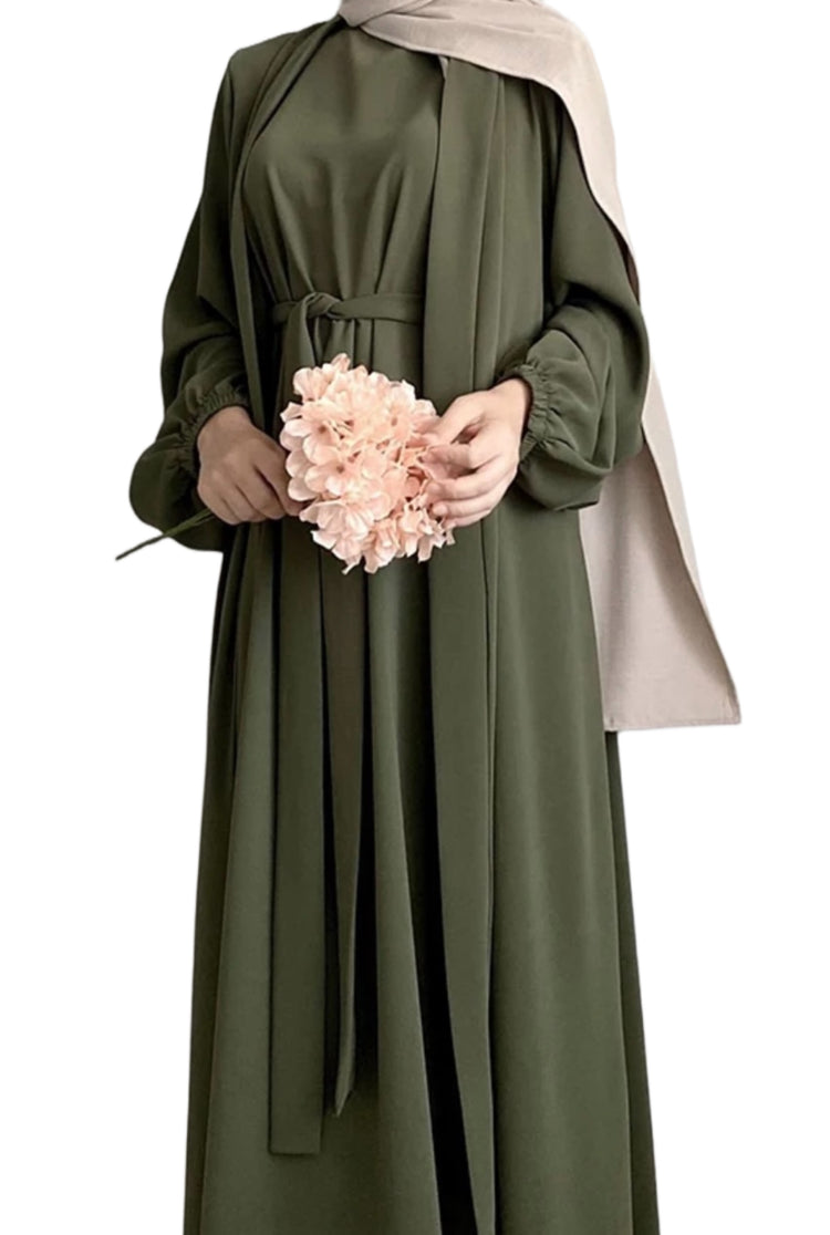 NEW! 2-Piece Abaya Dress Set with Elastic Arms